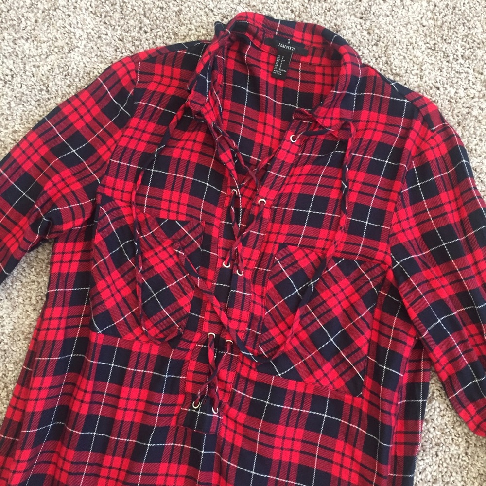 Lace Up Plaid Flannel Tunic Dress BNWOT